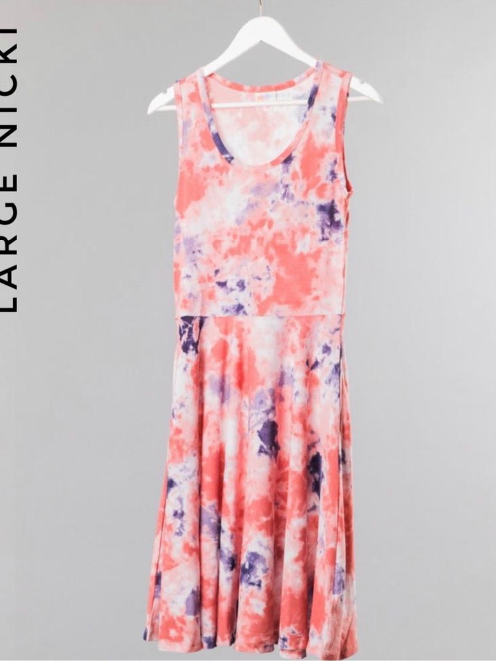 LuLaRoe Nicki Coral and Lavender Tie-Dye Midi Dress